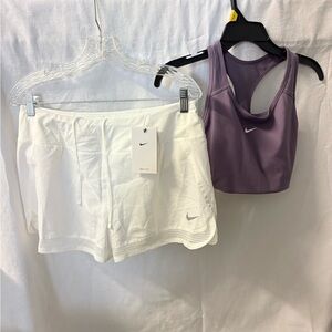 Nike Women's Lavender Sports Bra and White Shorts Set